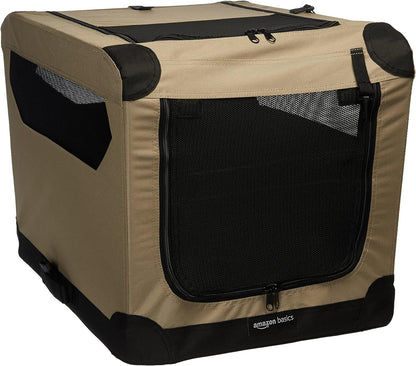 Amazon Basics - 2-Door Portable Soft-Sided Folding Soft Dog Travel Crate Kennel, Small, Tan, 26.0"L X 18.1"W X 18.1"H