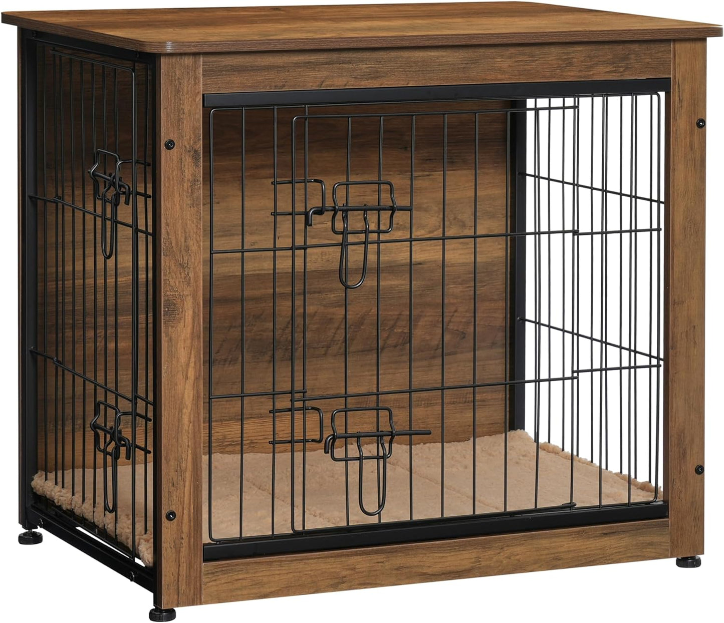 DWANTON Dog Crate Furniture with Cushion, Wooden Dog Crate with Double Doors, Dog Furniture, Dog Kennel Indoor for Small/Medium/Large Dog，End Table, Small, 27.2" L, Warm Brown