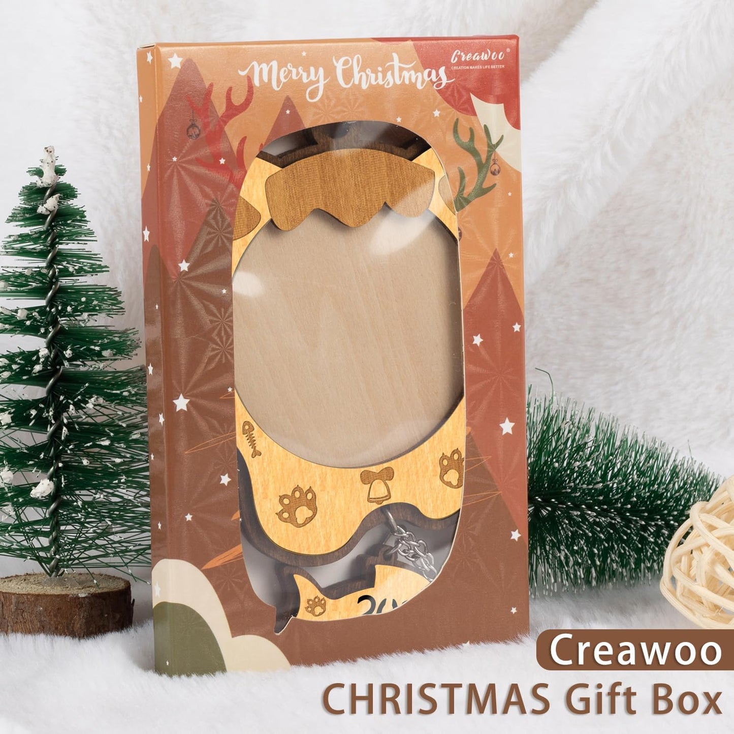 Creawoo Cat Picture Ornament 2024 Christmas Cat Photo Frame, Wooden Christmas Tree Decoration, Meow Xmas Ornament, Personalized Gift Holiday Hanging Pet Keepsake with Fish Dangle