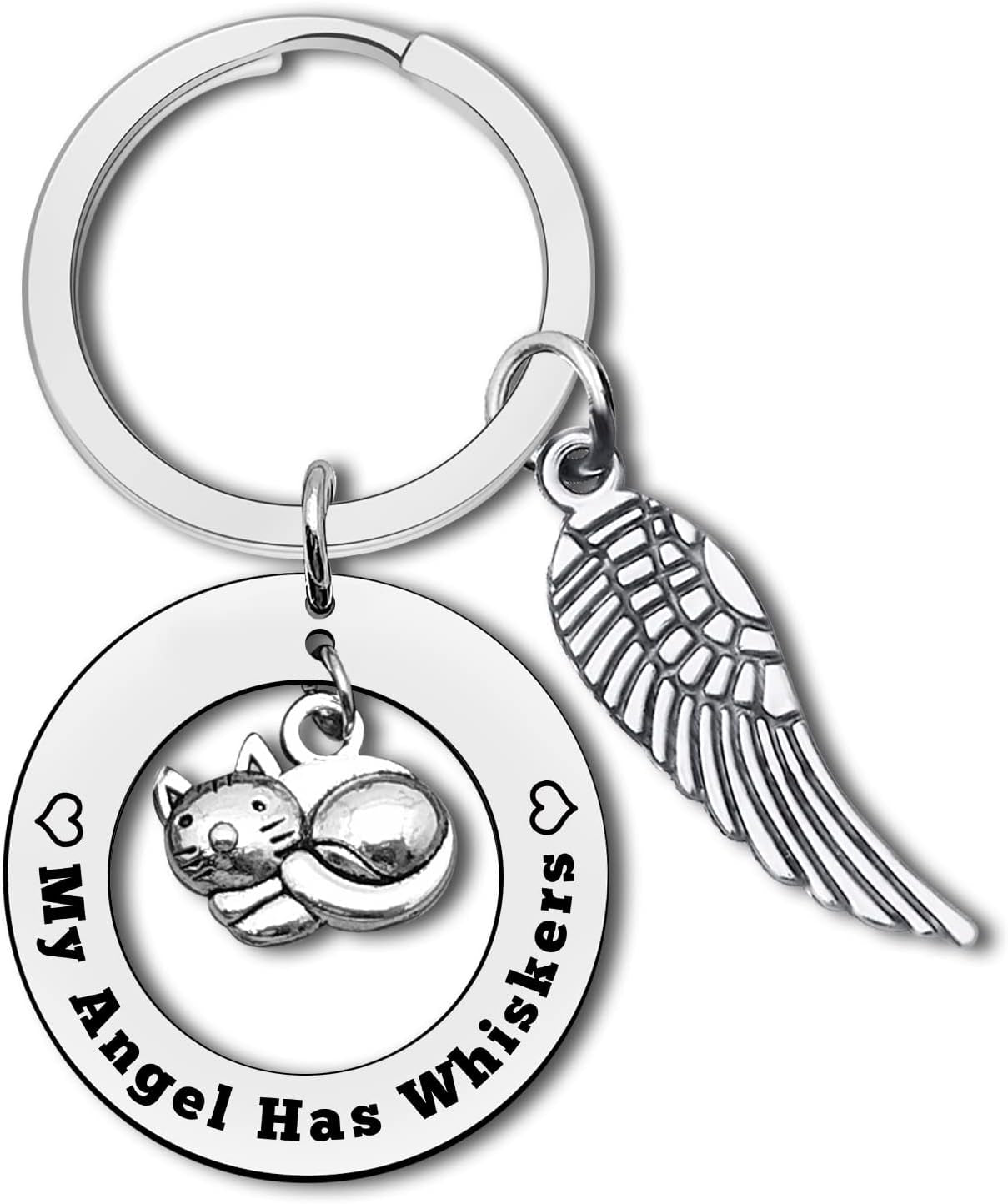 Dabihu Cat Memorial Keychain in Silver, Loss of Pet Sympathy Gift for Cat Owners