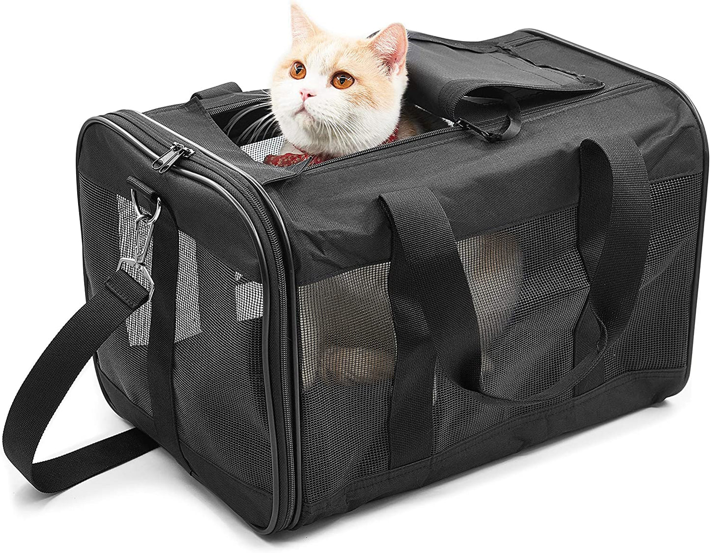 Fluffydream Pet Travel Carrier Soft Sided Portable Bag for Cats, Small Dogs, Kittens or Puppies, Collapsible, Durable, Airline Approved, Travel Friendly (Grey, 17.0" L X 10.0" W X 11.0" H) (Grey)