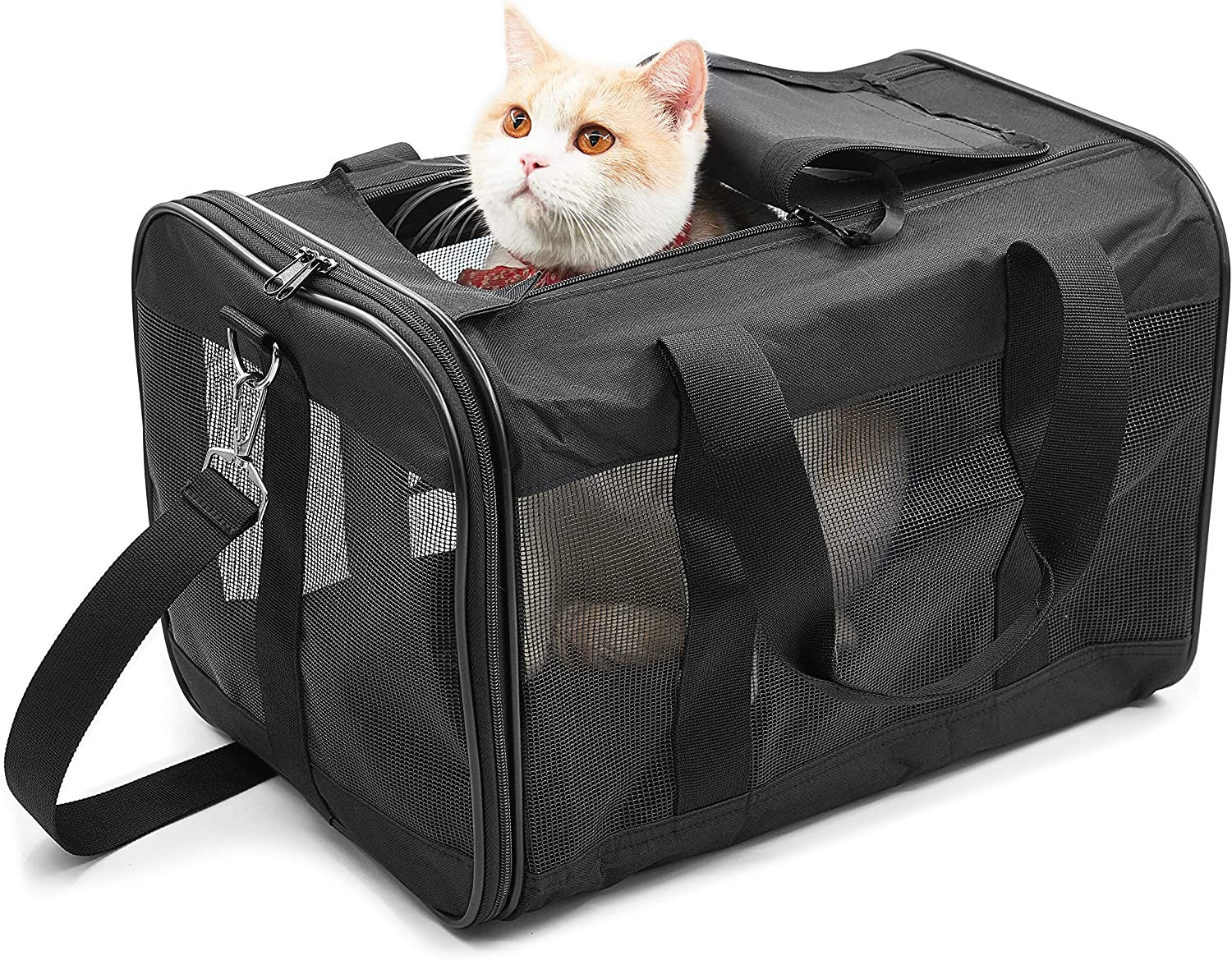 Fluffydream Pet Travel Carrier Soft Sided Portable Bag for Cats, Small Dogs, Kittens or Puppies, Collapsible, Durable, Airline Approved, Travel Friendly (Grey, 17.0" L X 10.0" W X 11.0" H) (Grey)