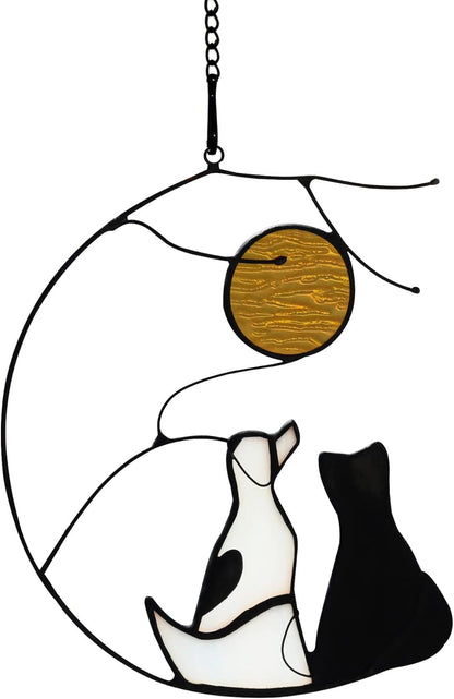 Dog and Cat Stained Glass Window Hanging,Pet Memorial Gifts for Loss of Dog and Cat,Pet Loss Gifts,Cat Remembrance Gifts for Pet Owners