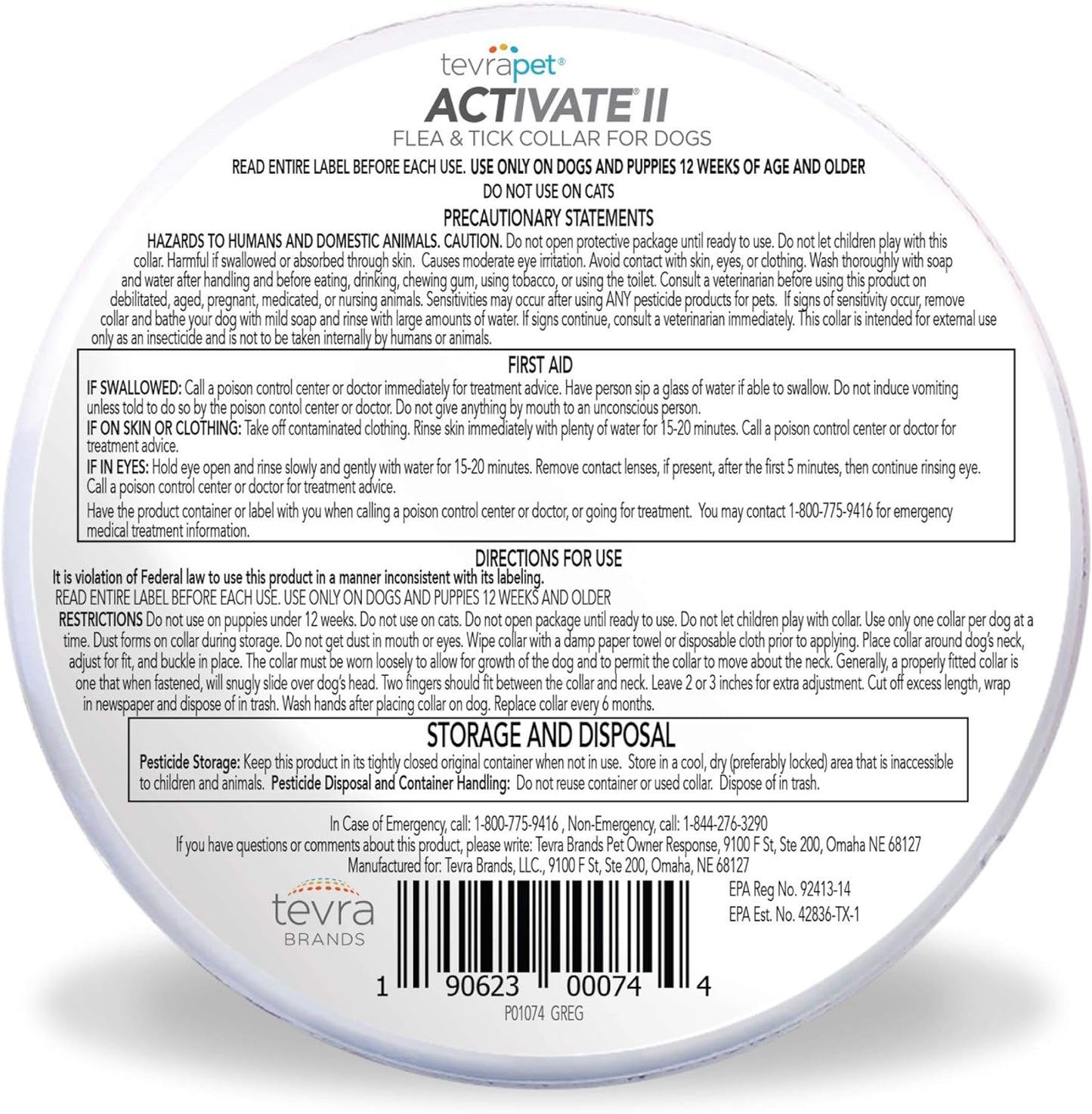 Tevrapet Activate II Flea and Tick Collar for Dogs, 12 Months Prevention, 2 Count, One Size Fits All