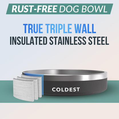 Coldest Dog Bowl, anti Rust Metal & Non Slip Dog Bowls Large, Spill Proof Heavy Duty 3 Layers Insulated Dog Bowl, Food & Water Bowl for Dogs, Cats, Dishwasher Safe (64 Oz, Polished Stainless Steel)