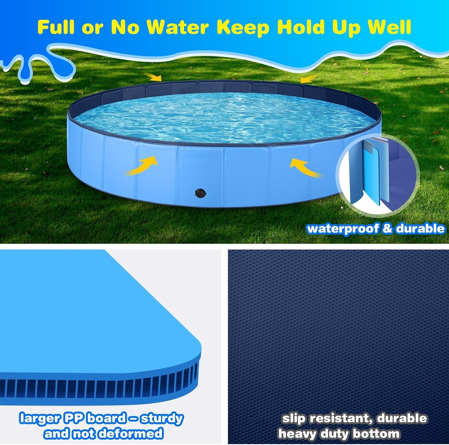 Jecoo Dog Pool with Sprinkler, Large 2-In-1 Foldable Dog Pool for Large Dogs Non-Slip Kiddie Pool Hard Plastic for Outdoor Backyard (63"X12")