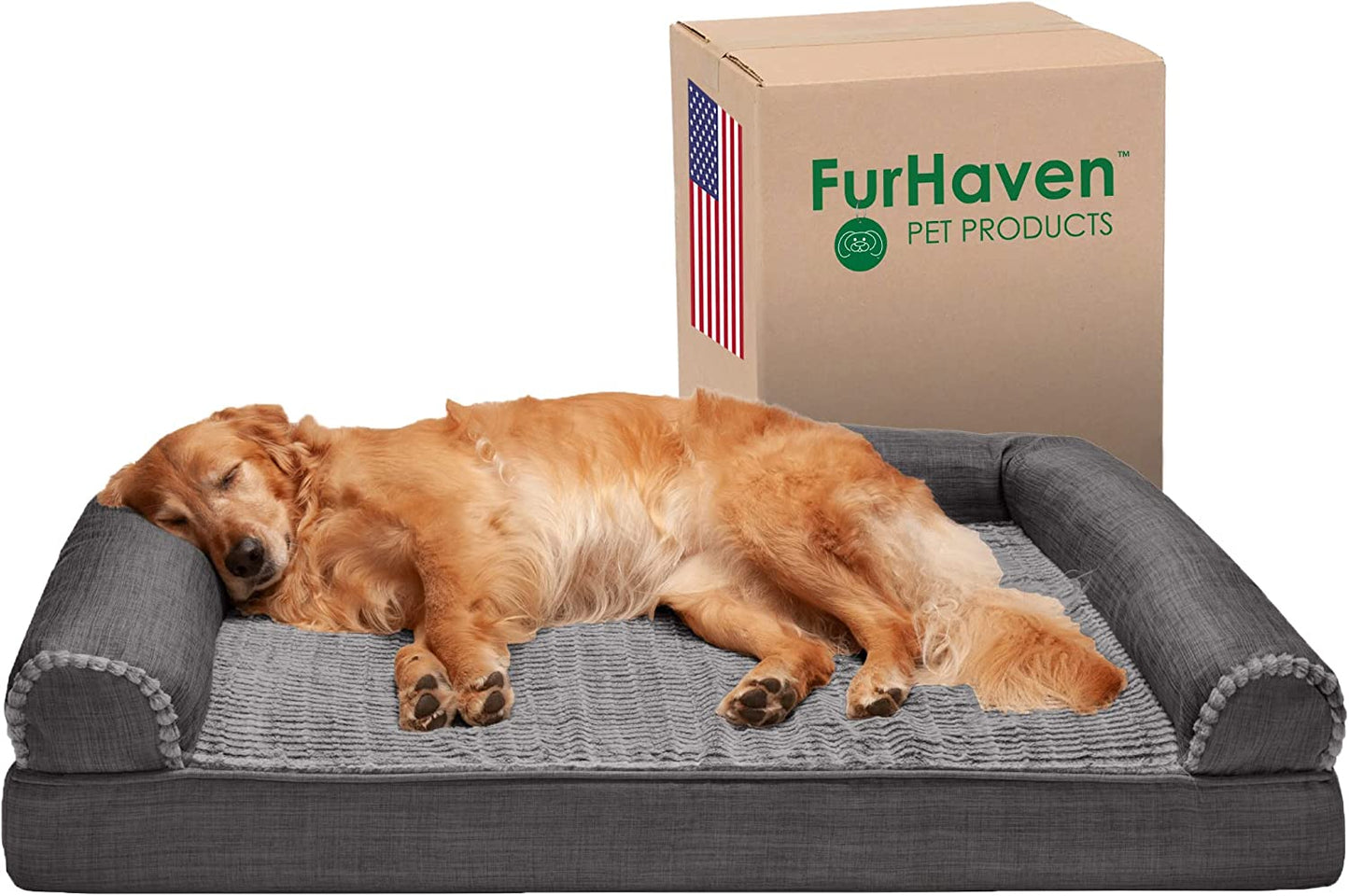 Furhaven Replacement Dog Bed Cover Faux Fur & Velvet Sofa-Style, Machine Washable - Dark Sage, Large