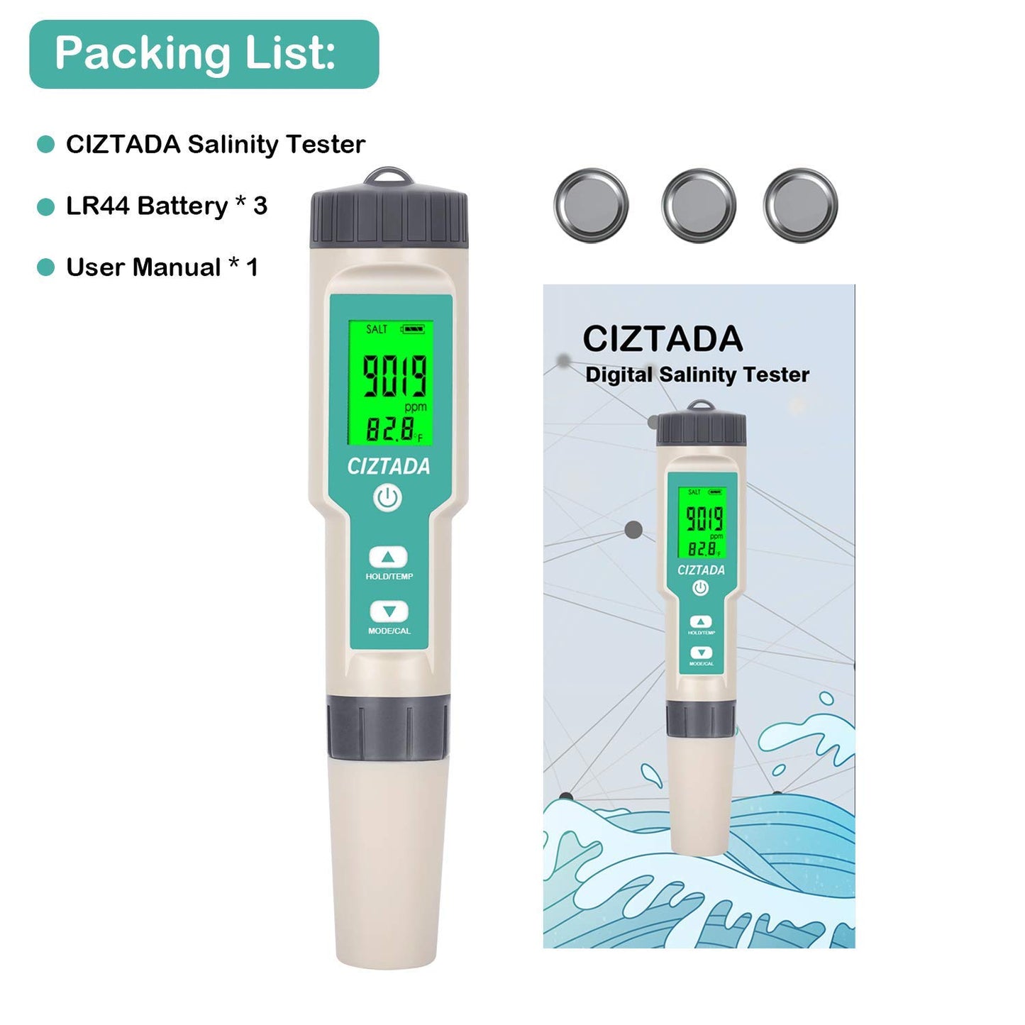 Digital Salinity Tester for Salt Water - Aquarium Salinity Meter with ATC, IP67 Waterproof, 0-200 PPT Large Range Multi-Parameter Tester for Seawater, Fish Tank, Hydroponics