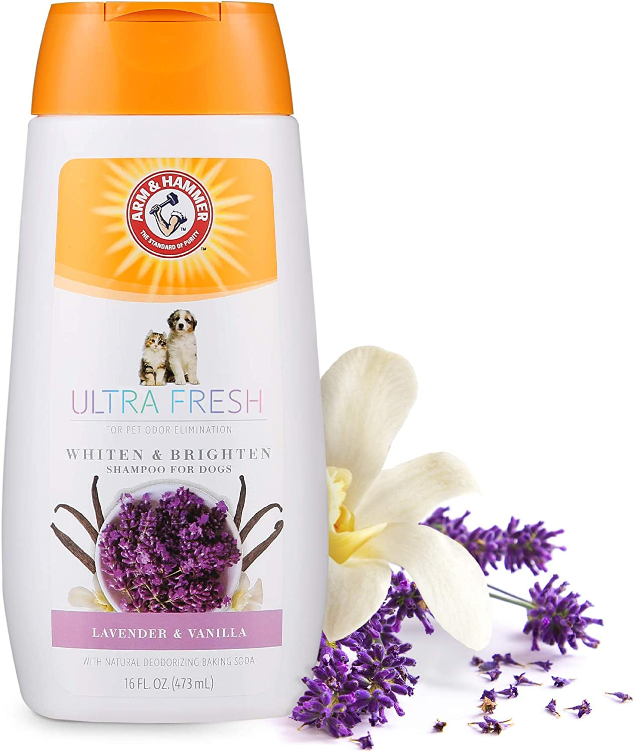 Arm & Hammer Ultra Fresh Whitening and Brightening Dog Shampoo | Baking Soda Neutralizes Bad Odors | Pet Shampoo in Calming Lavender and Vanilla Scent, 16 Fl Oz