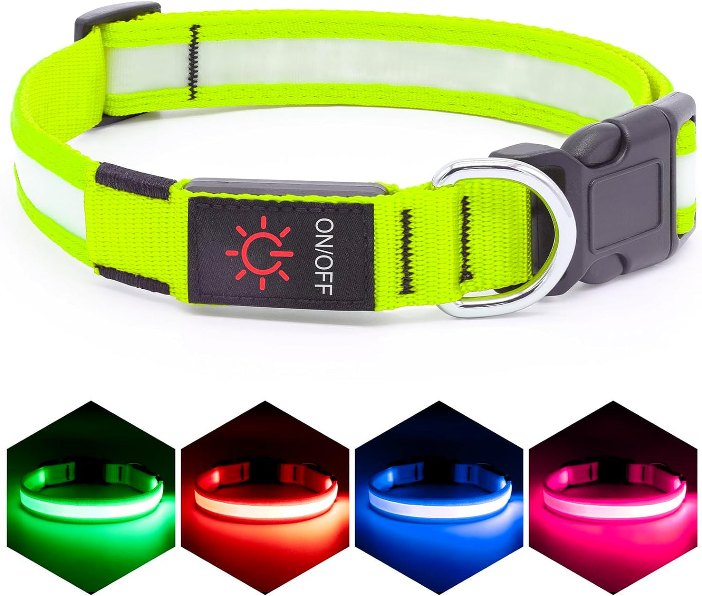 LED Dog Collar, Light up Dog Collar Adjustable USB Rechargeable Super Bright Safety Light Glowing Collars for Dogs(X-Large,Green)