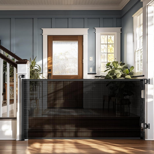 Cumbor Retractable Baby Gates for Stairs 33" Tall, Extends to 76", Extra Wide Mesh Dog Gates for the House, Long Baby Safety Gates for Doorways, Hallways, Porch, Indoor/Outdoor Pet & Child Gate(Black)
