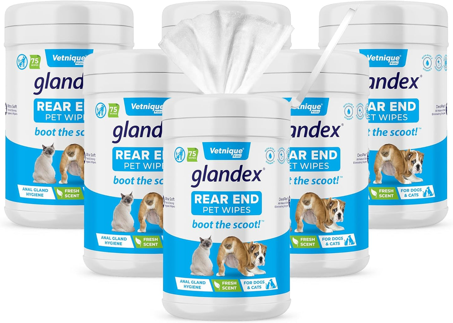 Vetnique Labs Glandex Dog Wipes for Pets Cleansing & Deodorizing Anal Gland Hygienic Wipe​S for Dogs & Cats with Vitamin E, Skin Conditioners and Aloe (450Ct)