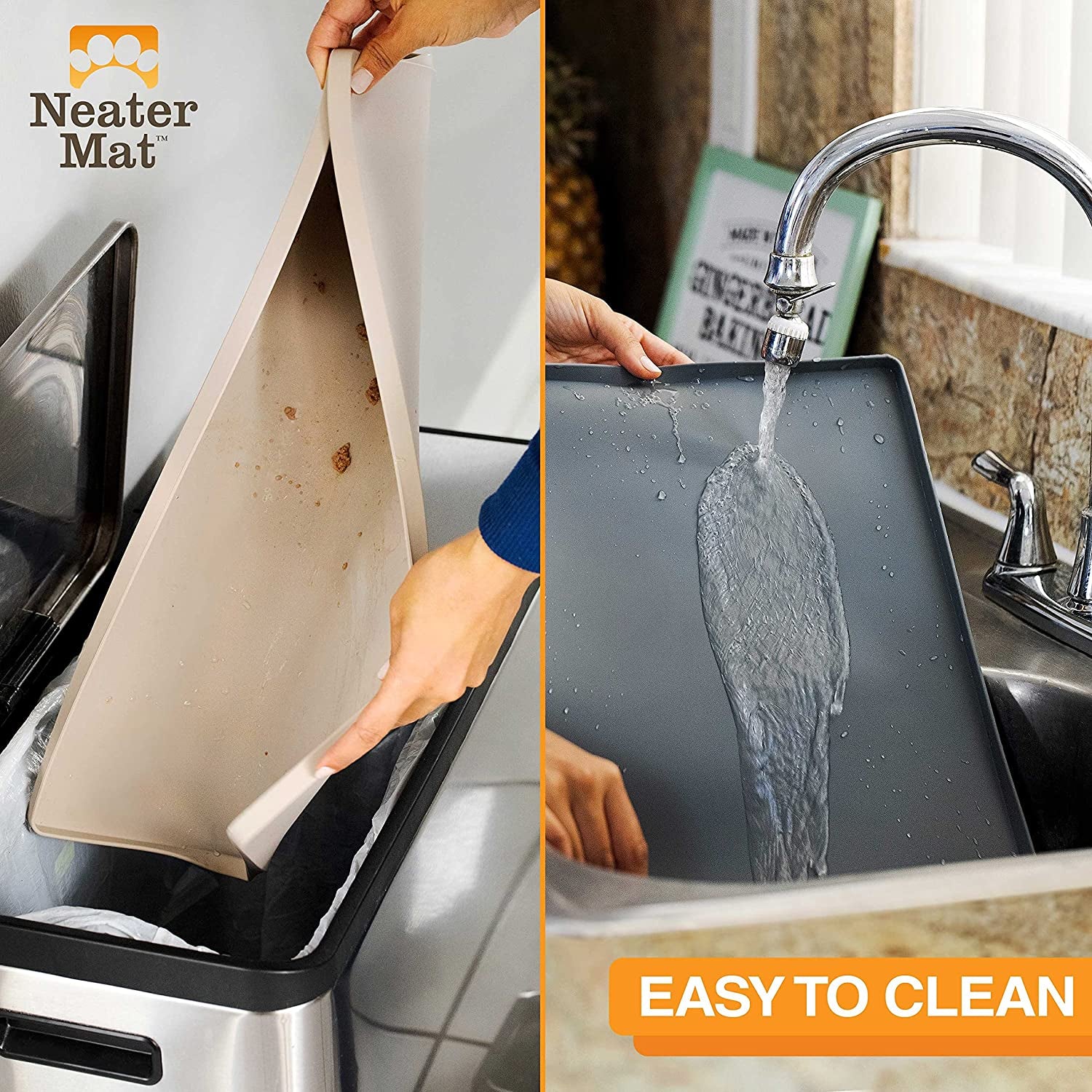 Neater Pet Brands Neater Mat - Waterproof Silicone Pet Bowls Mat - Protect Floors from Food & Water (Midnight Black, 32" X 24" Silicone)