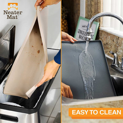 Neater Pet Brands Neater Mat - Waterproof Silicone Pet Bowls Mat - Protect Floors from Food & Water (Midnight Black, 32" X 24" Silicone)