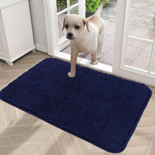 OLANLY Dog Door Mat for Muddy Paws, Absorbs Moisture and Dirt, Absorbent Non-Slip Washable Mat, Quick Dry Microfiber, Mud Mat for Dogs, Entry Indoor Door Mat for inside Floor(24X16 Inches, Navy Blue)