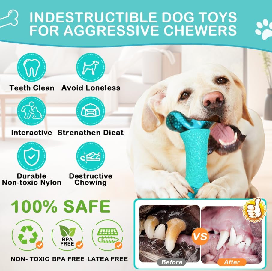 Dog Toys for Aggressive Chewers Indestructible Dog Toys Durable Dog Chew Toys for Large/Medium Breed, Real Bacon Flavored Best Dog Toys to Keep Them Busy