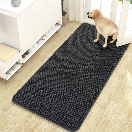 OLANLY Dog Door Mat for Muddy Paws, Absorbs Moisture and Dirt, Absorbent Non-Slip Washable Mat, Quick Dry Microfiber, Mud Mat for Dogs, Entry Indoor Door Mat for inside Floor(47X24 Inches, Dark Grey)