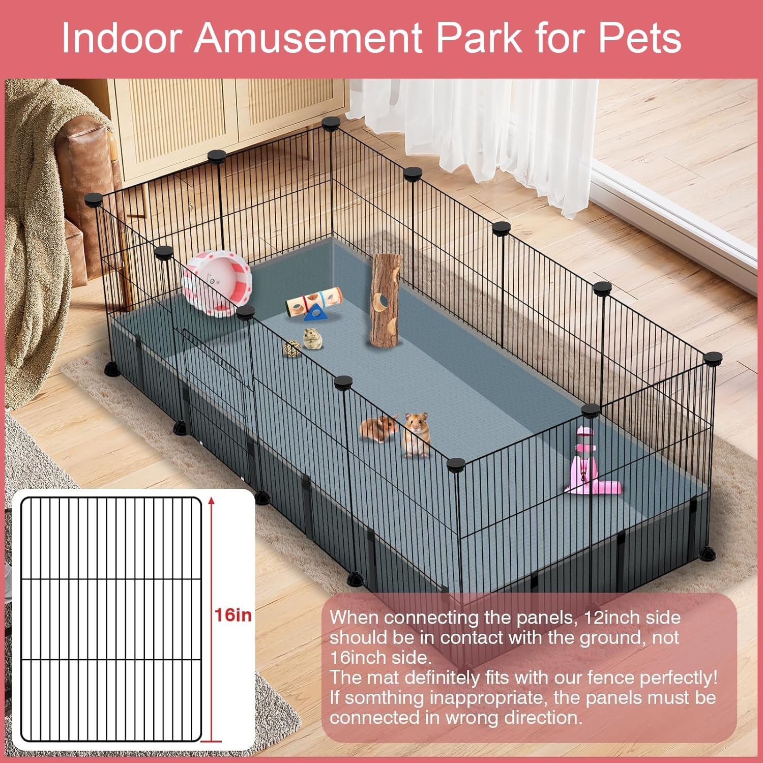 12 Panels Transparent Small Animals Playpen,48" X 24" X 16" Portable Pet Playpen,Plastic Enclosure,Puppy Play Pen for Indoors Outdoor Pet Fence for Guinea Pigs,Bunny,Ferrets,Hamsters,Hedgehogs