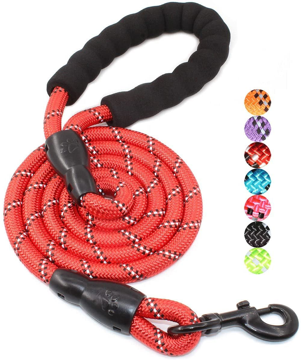 BAAPET 2/4/5/6 FT Dog Leash with Comfortable Padded Handle and Highly Reflective Threads for Small Medium and Large Dogs (5FT-1/2'', Red)