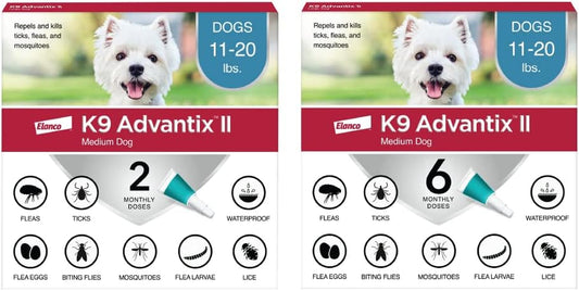 K9 Advantix II Medium Dog Vet-Recommended Flea, Tick & Mosquito Treatment & Prevention | Dogs 11-20 Lbs. | 8-Mo Supply