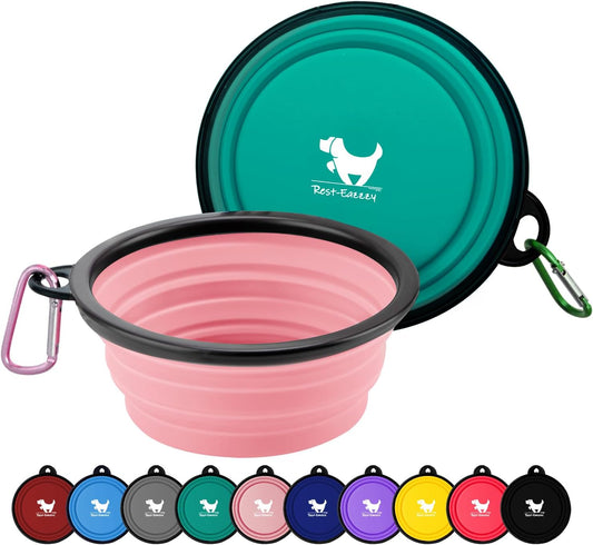 Rest-Eazzzy Large Collapsible Dog Bowls 1000 Ml, 2-Pack Dog Portable Water Bowl for Dogs Cats Pet Foldable Feeding Watering Dish for Traveling Camping Walking with 2 Carabiners, BPA Free