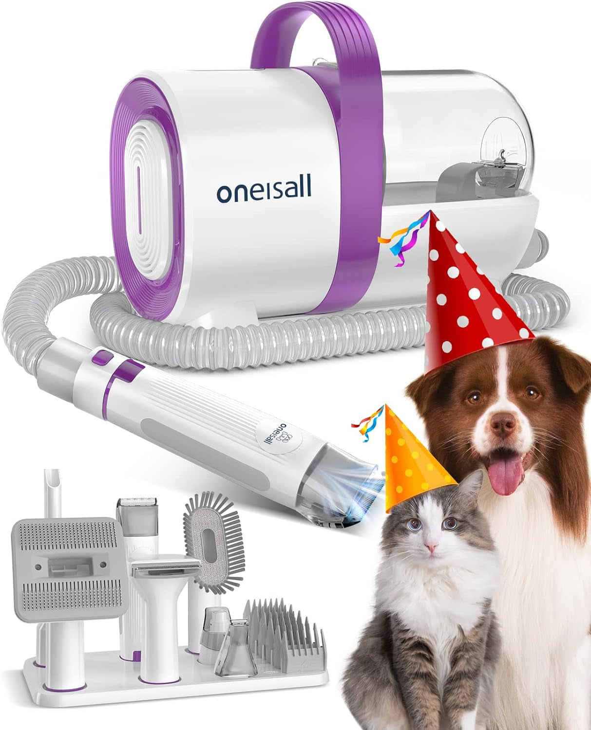 Oneisall Dog Hair Vacuum & Dog Grooming Kit, Pet Grooming Vacuum with Pet Clipper Nail Grinder, 1.5L Dust Cup Dog Brush Vacuum with 7 Pet Grooming Tools for Shedding Pet Hair, Home Cleaning