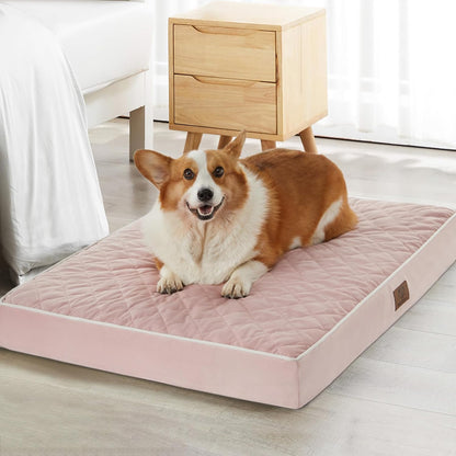 WNPETHOME Washable Dog Beds Large Sized Dog, Extra Large Waterproof Dog Crate Bed with Removable Washable Cover & Anti-Slip Bottom, Multi-Needle Quilting Dog Bed for Crate (Pink 41X28X4 Inch)