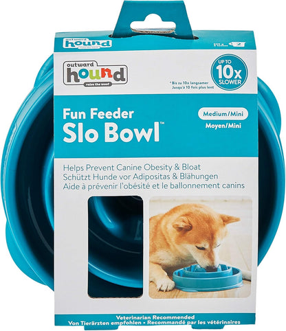 Outward Hound Fun Feeder Slo Bowl, Slow Feeder Dog Bowl, Medium/Mini, Turquoise