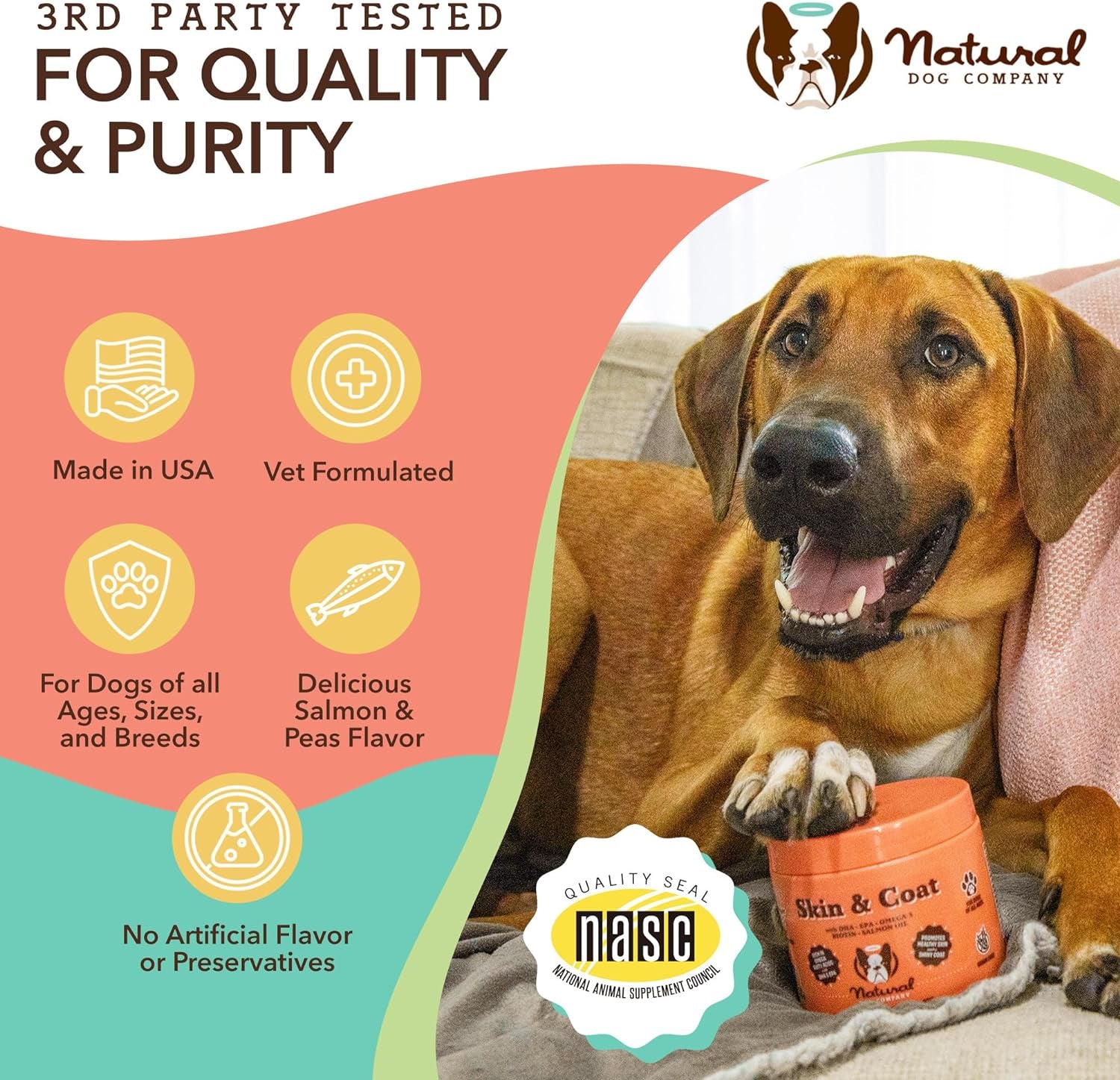 Natural Dog Company Calming Bites (90 Chews), Peanut Butter and Bacon Flavor, Chewable Treats with Melatonin for Dogs, Promotes Relaxation & Composure for Daily Stress, Supports Balanced Behavior