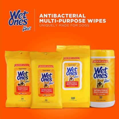 Wet Ones for Pets Multi-Purpose Dog Wipes with Aloe Vera, 30 Count - 8 Pack | Dog Wipes for All Dogs in Tropical Splash Scent, Wet Ones Wipes with Wet Lock Seal