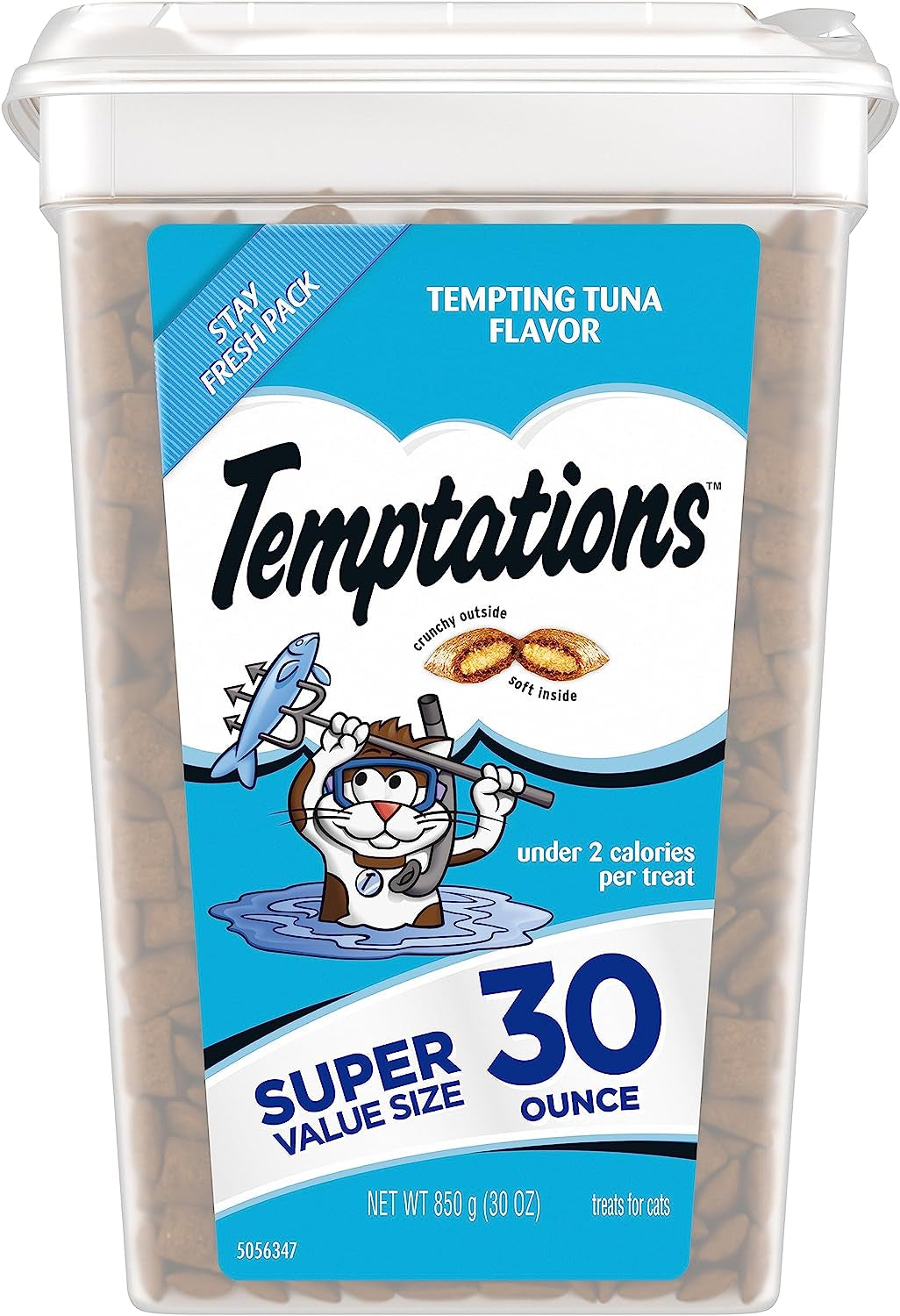 TEMPTATIONS Classic Crunchy and Soft Cat Treats, Tempting Tuna Flavor, 30 Oz. Tub