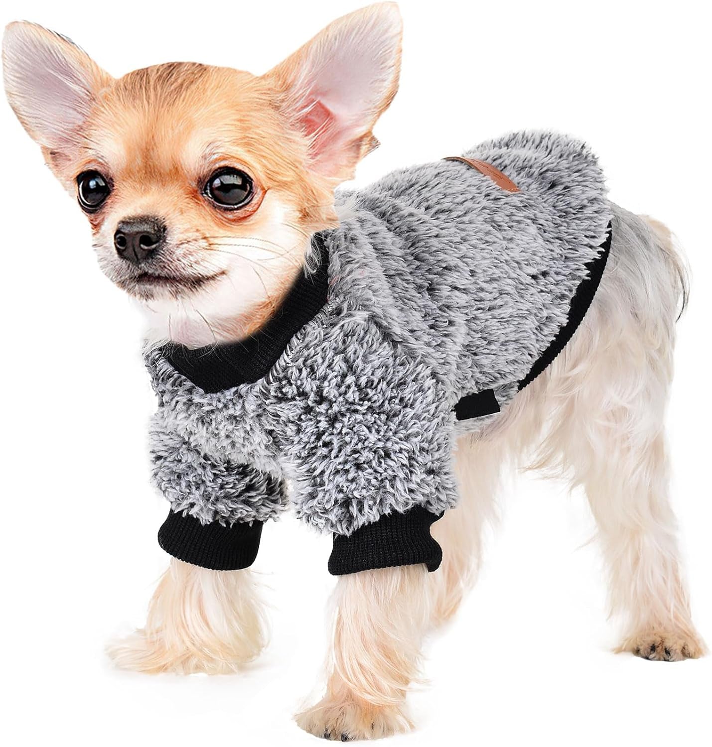 Dog Sweaters for Small Dogs, Chihuahua Fleece Clothes, XS Dog Clothes Winter Warm Puppy Sweaters Boys Girls Tiny Dog Outfits for Teacup Yorkie, Pet Cat Clothing (Grey, Large)