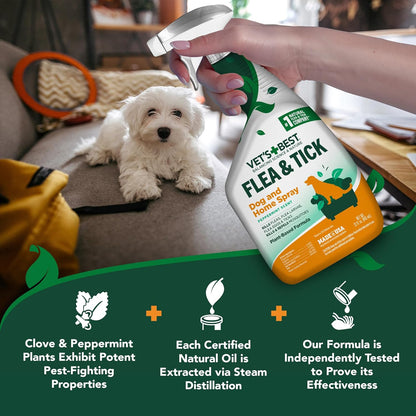 Vet’S Best Flea & Tick Dog Easy Spray – Cotton Spice Scent – Natural Flea & Tick Prevention – Kills Fleas & Ticks for Dogs – 14Oz