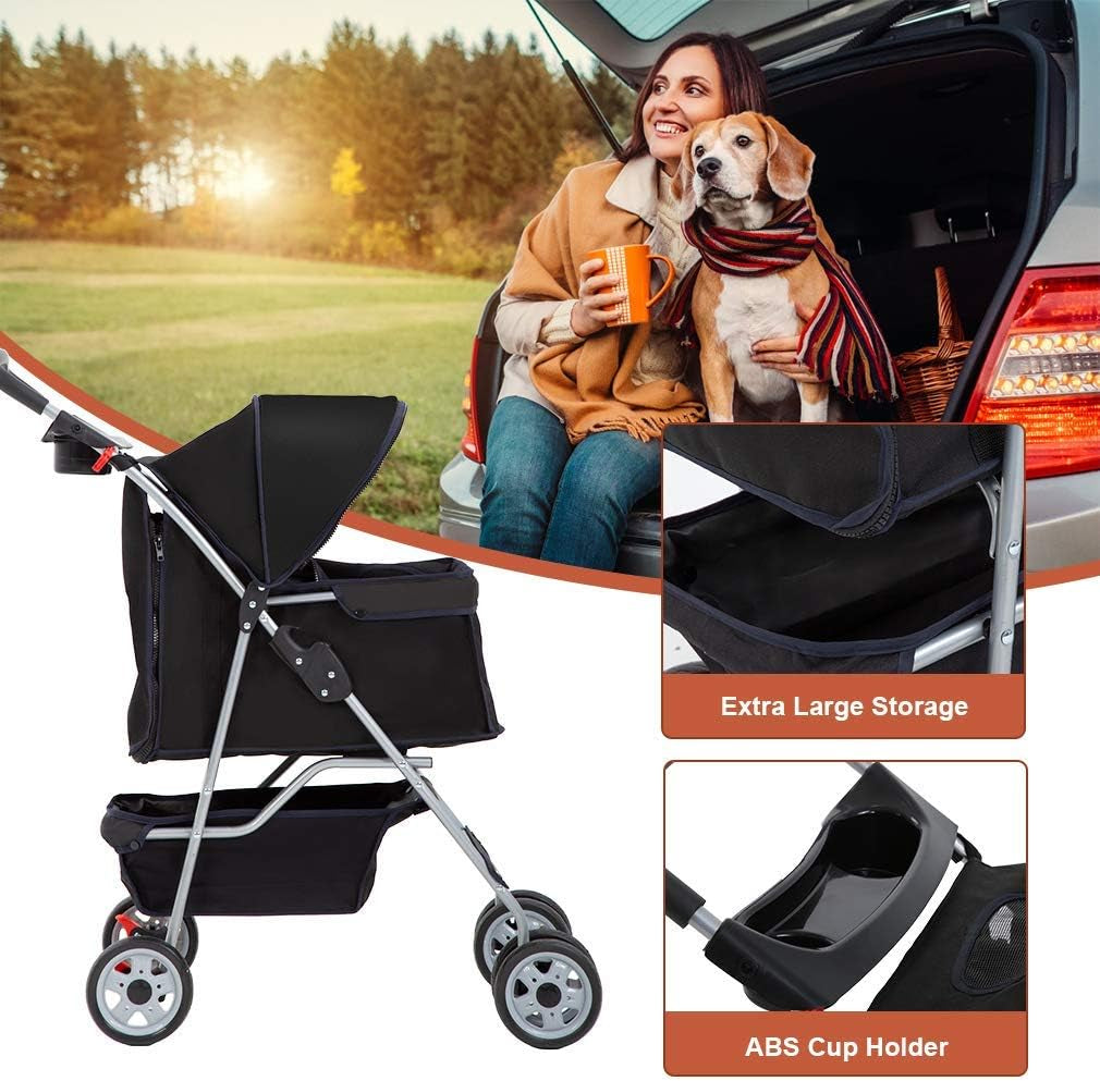 Bestpet 4 Wheels Pet Stroller Cat Dog Cage Stroller Travel Folding Carrier 04T