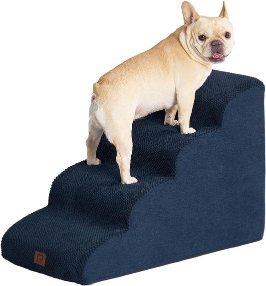 EHEYCIGA Curved Dog Stairs for High Beds 19.7" H, 4-Step Dog Steps for Small Dogs and Cats, Pet Stairs for High Bed Climbing, Non-Slip Balanced Pet Step Indoor, Navy