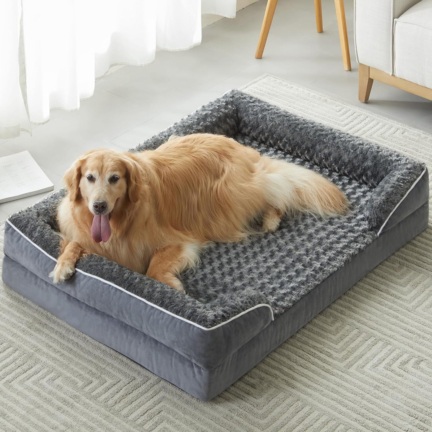 WNPETHOME Waterproof Dog Beds for Large Dogs, Orthopedic XL Dog Bed with Sides, Big Dog Couch Bed with Washable Removable Cover, Pet Bed Sofa with Non-Slip Bottom for Sleeping