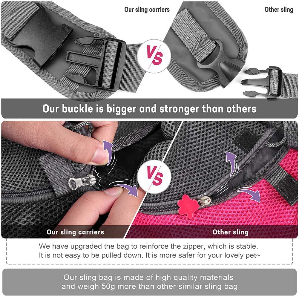 YUDODO Pet Dog Sling Carrier Large Pocket Adjust Strap Anti-Falling Design Breathable Mesh Travel Safe Sling Bag Carrier for Dogs Cats