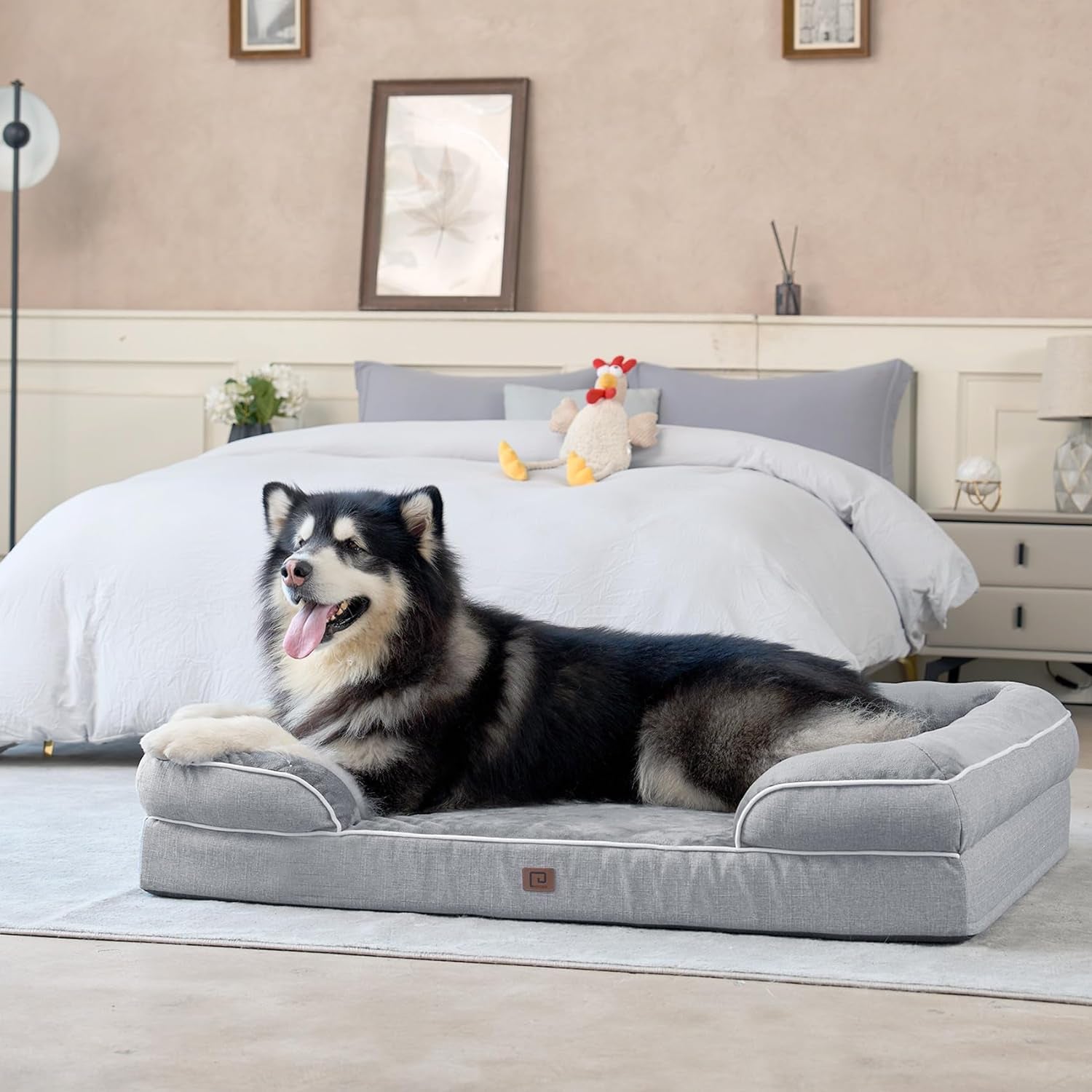 EHEYCIGA Orthopedic Dog Bed for Large Dogs, Waterproof Memory Foam, Non-Slip Bottom, Beige, 35"L X 22"W X 6.5"Th