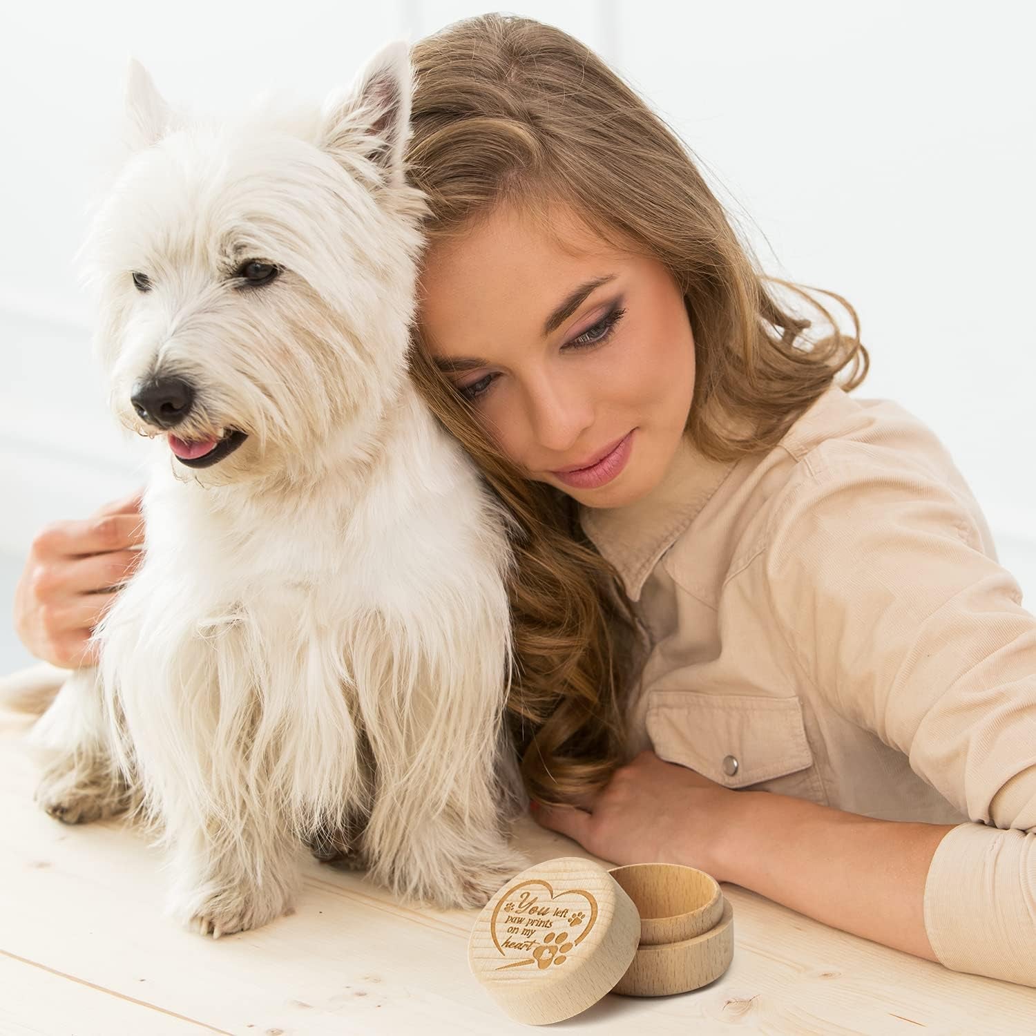 Pet Hair Keepsake Box Wooden Pet Fur Memorial Urn with Rainbow Pet Paw Engraving Dog Cat Hair Ashes Container Pet Supplies Memorial Box Pet Loss Sympathy Gifts for Pet Loves Friends