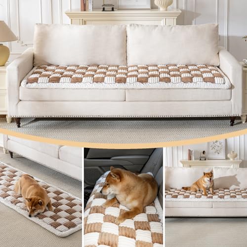 Npetrsnug Couch Cover for Dogs Washable, Soft Flannel Dog Couch Cover Protector, Non Slip Pet Couch Covers for Sofa, Couch Protector for Dogs Large Medium Small Size (Brown, 27.56 x 70.9 inch)
