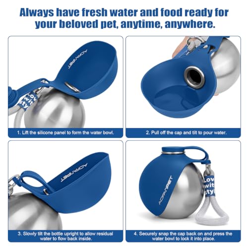 AOFANPET Portable Dog Water Bottle 10oz Stainless Steel Travel Bowl
