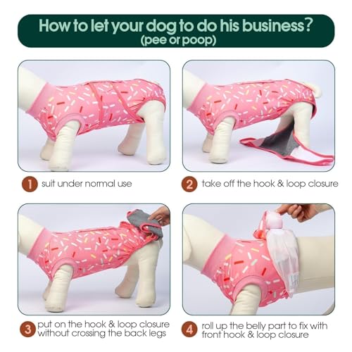 Kuoser Recovery Suit for Dogs, Dog Recovery Suit Female Doggie Onesie for Surgery, Post-Op Onesie for Female & Male Dogs, Soft Protective Wear, PinkRibbon M