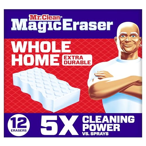 Mr. Clean Magic Eraser, All Purpose Cleaner, Cleaning Scrubber, Wall, Sneaker, Kitchen, Bathroom, Shower Cleaning Supplies, Melamine Pads, Whole Home Extra Durable, 12ct