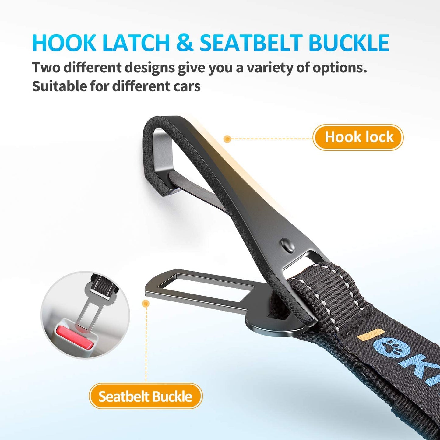 Dog Seat Belt 3-In-1 Car Harness for Dogs Adjustable Safety Seatbelt for Car Durable Nylon Reflective Bungee Fabric Tether with Clip Hook Latch & Buckle, Swivel Zinc Alloy Carabiner (Light Blue)