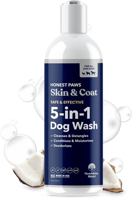 Honest Paws Dog Shampoo and Conditioner - Premium Dog Wash for Allergies and Dry, Itchy, Moisturizing for Sensitive Skin - Sulfate Free, Plant Based, All Natural - 8 Fl Oz