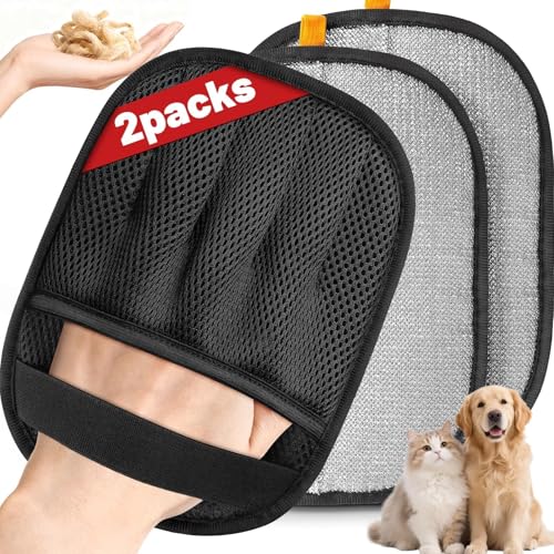 Pet Hair Removal Glove for Dogs & Cats, 2 Packs Five-Finger Grip, Grey