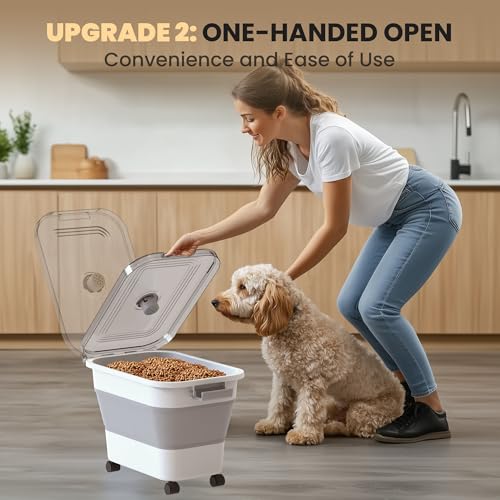 DDMOMMY 20-23 Lbs Dog Food Storage Container, Collapsible Dog Food Container with Transparent Airtight Lid,Multifunctional Pet Food Storage Container for Dog Cat,Rice,Flour,Pet Food Scoop and Dog Bowl