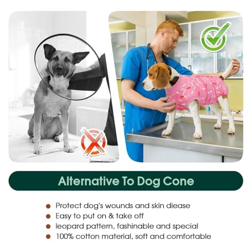 Kuoser Recovery Suit for Dogs, Dog Recovery Suit Female Doggie Onesie for Surgery, Post-Op Onesie for Female & Male Dogs, Soft Protective Wear, PinkRibbon M
