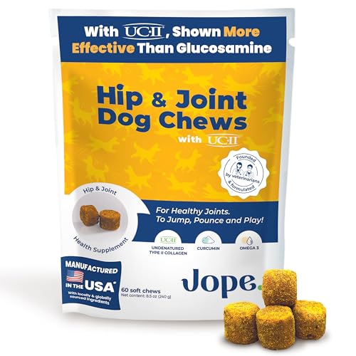 Jope Hip & Joint Supplement for Dogs Large, Medium, Small - Joint Chews w/UC-II® Collagen - Proven Better Than Glucosamine Chondroitin in Canine Health - Veterinarian Formulated, Omega 3 & Curcumin