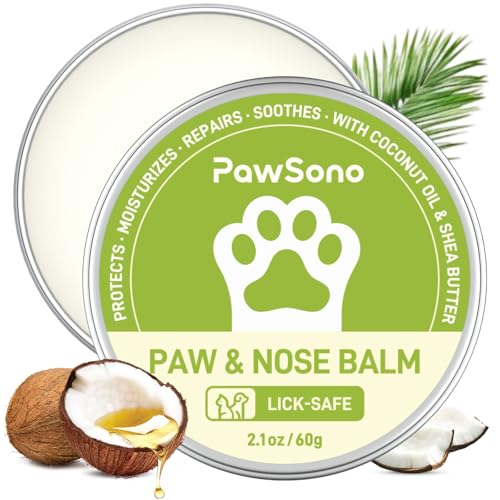PawSono Lick-Safe Dog Paw & Nose Balm with Coconut Oil | All-Natural Moisturizer & Soother for Dry, Cracked Pads & Snout | Summer Hot Pavement & Sand Paw Wax, Nose Butter for Bulldogs (2.1 oz / 60 g)